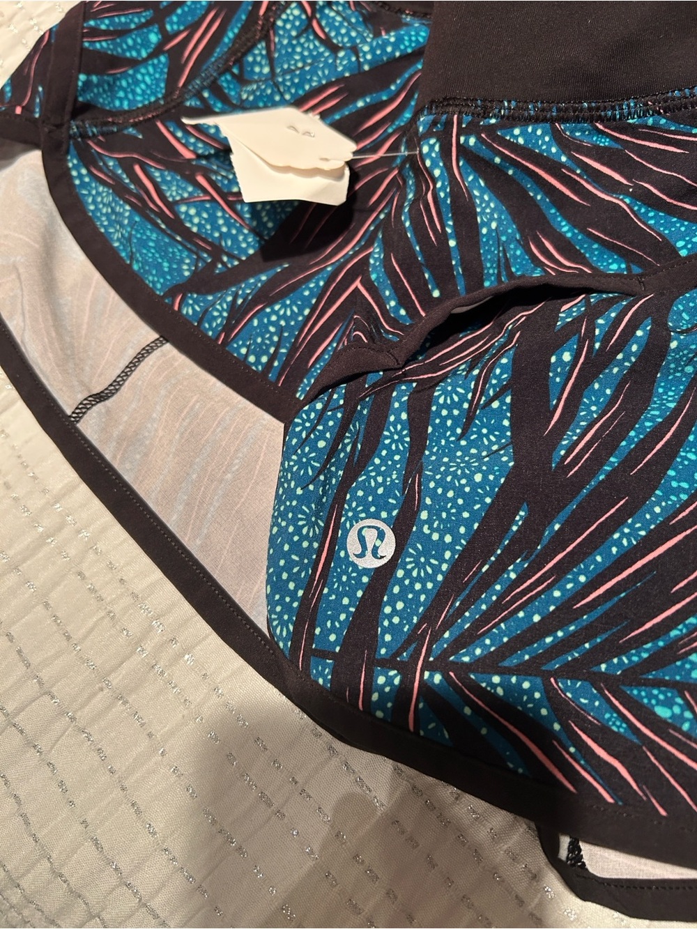 Women’s Athletic Running Shorts - Black and Teal Print - Picture 2 of 5
